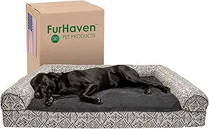 Furhaven Orthopedic Dog Bed for Large Dogs w/ Removable Bolsters & Washable Cover, For Dogs Up to 125 lbs - Plush & Southwest Kilim Woven Decor Sofa - Boulder Gray, Jumbo Plus/XXL