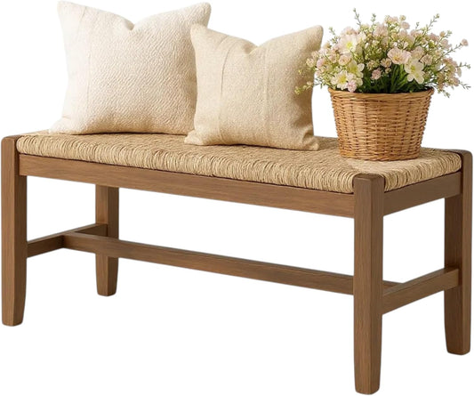 Alaterre Furniture Newport 40" Wood Bench with Rush Seat