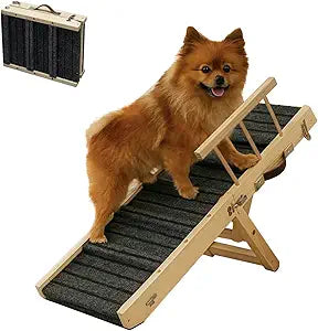 2025 Small Dog Ramp for Small Dogs Cat with Removable Safety Side Rails,Adjustable Height from 9'' to 18.5",Foldable Dog Ramp for Low Bed Sofa,Wooden Pet Ramps for Bed Couch