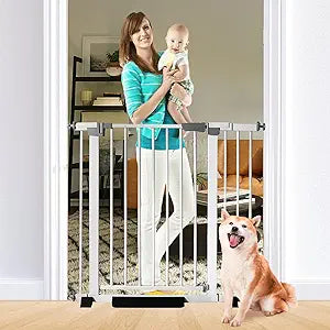 30 Inch Tall Baby Gate Auto Close Dog Gate Adjustable 29.92"-43.71" Wide Pressure Mounted Walk Through Swing Pet Gate for Doorways (29.92"-43.71" Wide)