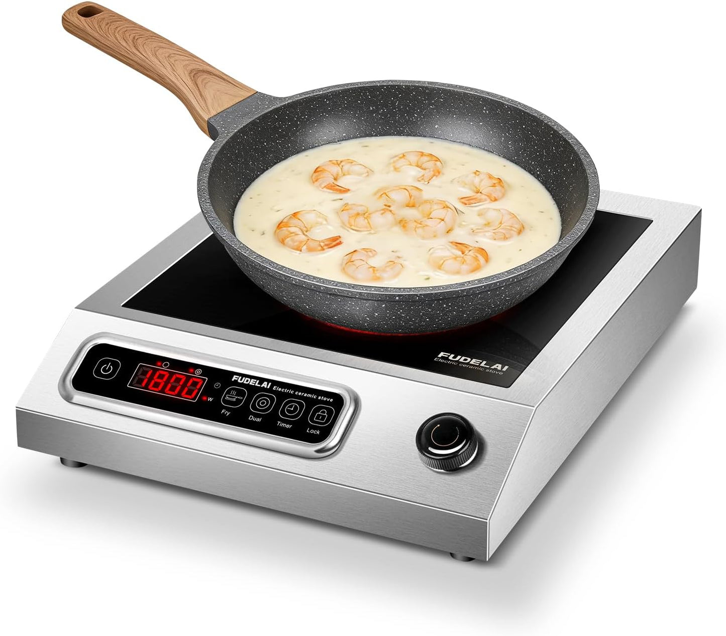 1800W Electric Hot Plate with Infrared Heating & 9 Power Levels - Commercial-Grade Electric Burner, Ceramic Cooktop with Timer, Child Safety Lock for Home Kitchen, Restaurants