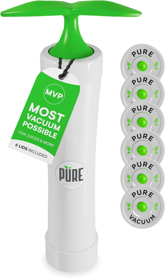 PURE MVP Mason Jar Vacuum Sealer Kit | 3X Faster & 8X the Vacuum of Electric | Premium Handheld High-Suction Vacuum Sealer for Jars | Perfect Seal for Juice, Smoothies, Food for Maximum Freshness