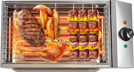 110V Electric Grill, 1800W Stainless Steel Electric Indoor Searing Grill Party Grill Electric BBQ Grill Electric Cooking Grill, Electric Smokeless Barbecue Oven Grill for BBQ Equipment, 54x28x13cm