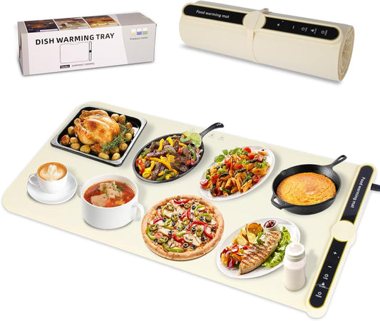 31.8 inches Silicone Warming Mat for Food,248℉ Fast Full Surface Heating Electric Warming Tray, 9 Level Temperature Adjustable Warming Kitchen Mat, Roll Up Food Warmer Mat for Countertop