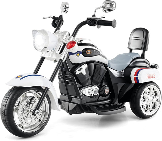 Costzon Kids Motorcycle, 6V Battery Powered Ride on Chopper Motorcycle w\/Horn, Headlight, 3-Wheel Stable Ride on Toys, Electric Toddler Motorcycle for Kids, Gift for Boys Girls (Police White)