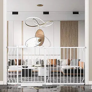 Extra Wide Baby Gate Tension Indoor Safety Gates White Metal Large Pressure Mounted Pet Gate Walk Through Long Safety Dog Gate for The House Doorways Stairs (62.2"-66.93"/158-170CM, White)