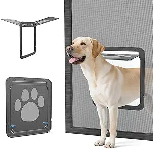 PETLESO Large Dog Door for Screen Door, Easy Install Lockable Pet Screen Door for Sliding Door, Doggy Screen Door, Gray, Inside size: 14''x12''