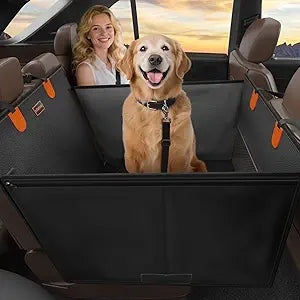 FURTIME Large Dog Car Seat, Upgraded PU Leather Back Seat Extender with Hard Bottom, Waterproof Pet Car Seat Cover for Medium Sized Dog, Pet Hammock for Cars, SUVs, Trucks