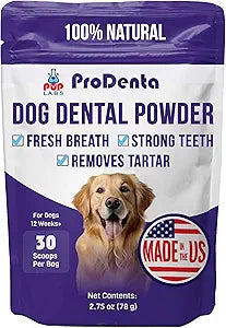 ProDenta, All-Natural Dog Dental Powder for Teeth Cleaning, Dental Powder for Dogs Teeth with Breath Freshener. Easy to use for Tartar Removal and Leaky Gums. Made in USA, 30 Servings