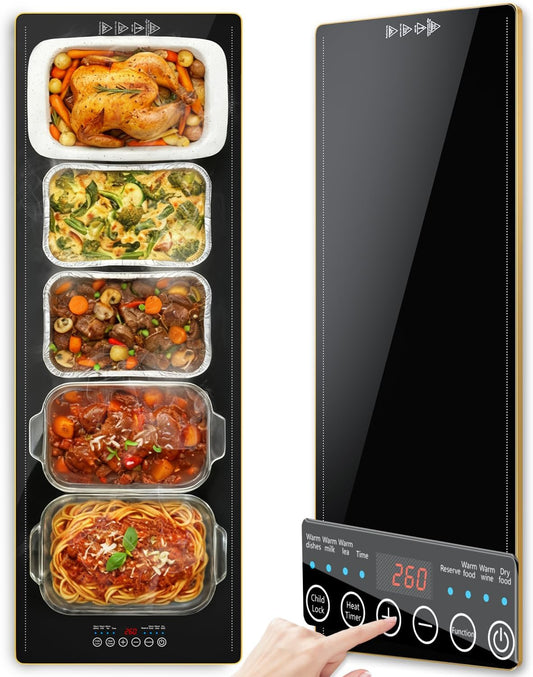 XXL 40"x 14" Electric Warming Trays for Buffets Party, Electric Warming Tray with Touch Screen, 24H Timer & 9-Level Temp, Food Warmer Mats Full Surface Heating, Warming Trays for Party Gatherings