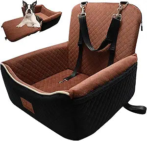 Dog Car Seat Bed 2 in 1 for Small/Medium Dogs up to 35 lbs,Adjustable Safety Leashes,Memory Foam with Soft Fabric Pets Travel Car Bed,Easily Installed in Front and Back seat,Removable and Washable.