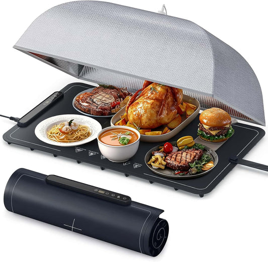 Zarler Warming Mat for Food with Insulated Cover, Food Warming Mat with 7 Temperature Modes and 6 Timer Settings, Electric Warming Tray Surface Heating, Foldable Warming Trays for Buffets Christmas