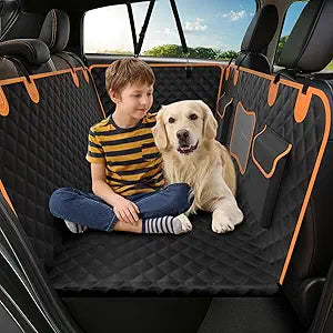 Back Seat Extender for Dogs - Holds 450lbs, Waterproof Dog Car Seat Cover for Back Seat with Hard Bottom for Cars SUVs Truck,Anti-Scratch No Slip Large Space Pet Backseat Protector,Black Orange