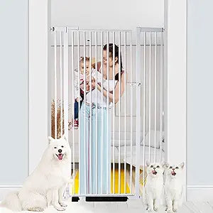 55.1 inch Extra Tall Pet Gate, Extra Wide 29.92"- 48.03" Adjustable Dog Gates, Pressure Mounted Walk Through Swing Safety Tall Cat Gate for Doorways, Stairs, Kitchen(White)