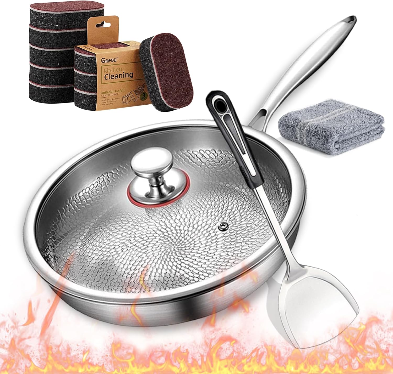 Multipurpose Titanium Pan, 2026 New Titanium Pro Hammered Frying Pan with Lid, 12" Pure TItanium Non-Stick Pans, Scratch-Resistant Durable Pans Without Coating for All Stovetops (with Lid, 11in)