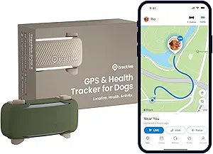 Tractive GPS Dog Tracker (2025 Release) Real-time Pet Location Tracker | Health & Wellness Alerts | Virtual Fence for Dogs | Bark Monitoring (Brown w/Olive Cover)