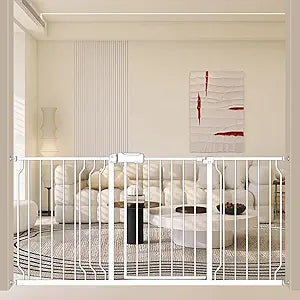 ALLAIBB Extra Wide Baby Gate Pressure Mount with Auto-Close, White Metal Safety Gate for Stairs & Doorways - Child Proof, Pet Barrier for Hallways, Kitchen, Living Room for 62.02-66.93 inch