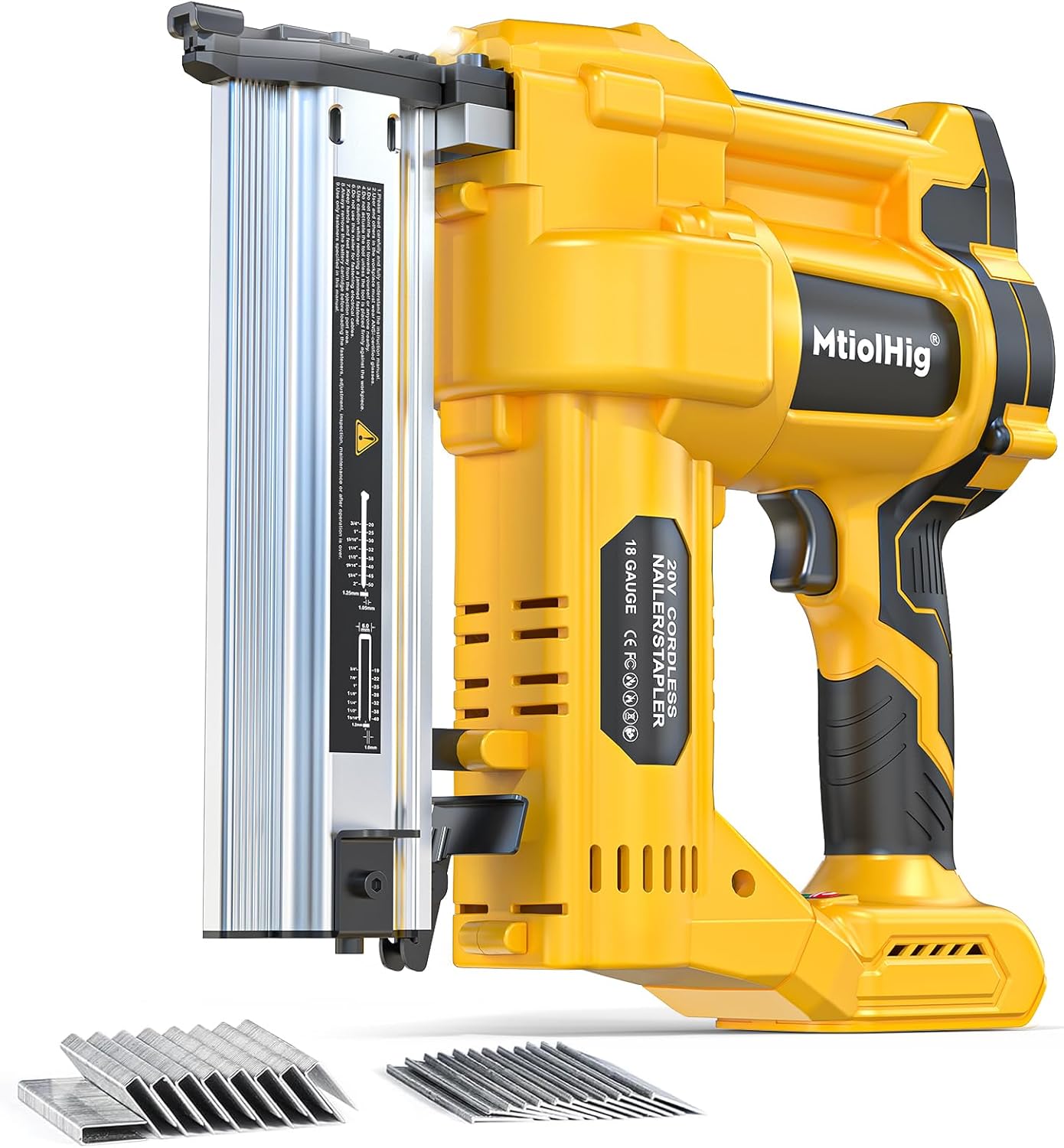 Cordless 2" Brad Nailer Compatible with Dewalt 20V Battery (No Battery), 2-in-1 Electric Nail Gun\/Staple Gun, 18 Gauge Nail Gun Battery Powered with 1000 Nails for Wood Carpentry