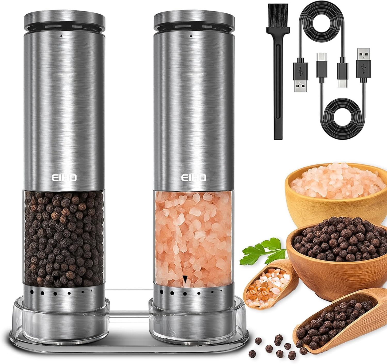 Electric Salt and Pepper Grinder Set Rechargeable, Automatic Salt and Pepper Shakers Mills External Adjustable Coarseness, Kitchen Gadgets, Stocking Stuffers Christmas Cooking Gifts for Men Women