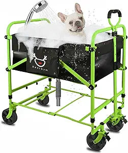 2-in-1 Dog Bathtub and Dog Stroller, Portable Dog Bath and Pet Stroller for Small and Medium Dogs (5-55 lbs) and Cats, Four-Wheel Bathing Cart with Brake Green