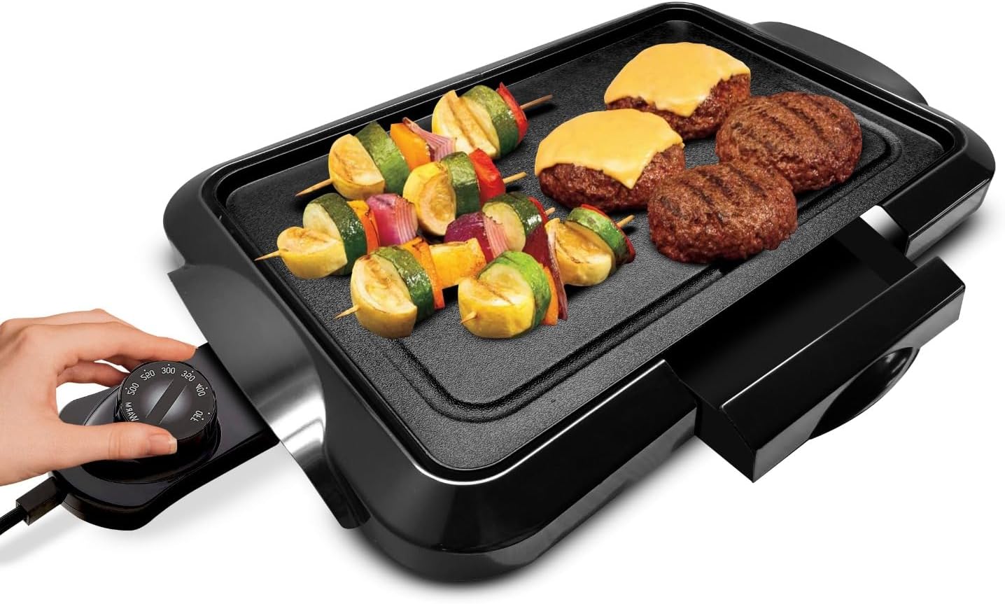Lumme Electric Griddle with Removable Temperature Control, Immersible Flat Top Grill, Burger, Eggs, Pancake Griddle, Nonstick Easy Clean Cooking Surface, Slide Out Drip Tray, 10 x 16 Inch