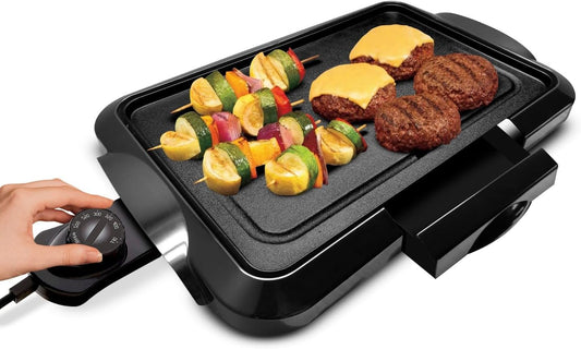 Lumme Electric Griddle with Removable Temperature Control, Immersible Flat Top Grill, Burger, Eggs, Pancake Griddle, Nonstick Easy Clean Cooking Surface, Slide Out Drip Tray, 10 x 16 Inch