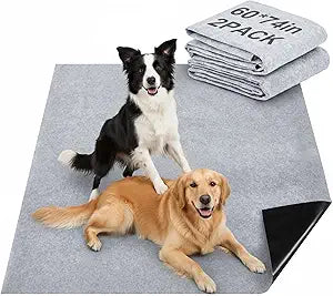 2 Pack Extra Large 60"x74" Reusable Dog Mat Jumbo Waterproof Absorbent Non-Slip Pee Pads Machine Washable Playpen Mat for Training, Whelping, Incontinence, Crate/Kennel Use(Light Grey)