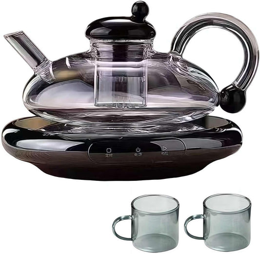 2026 New Glass Teapot with Warmer, 20oz Filtration Teapot Set, Automatic Electric Kettle with Tea Infuser, Teapot and Cup Set Gifts for Tea Lovers