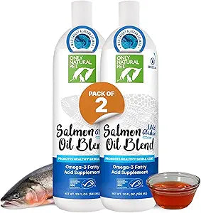 Only Natural Pet Wild Alaskan Salmon Oil for Dogs & Cats - Omega 3 & 6 Supplement for Pets - EPA & DHA Fish Oils, All Natural Joint Support, Promote Healthy Skin, Coat & Heart - 20 Fl Oz (Pack of 2)