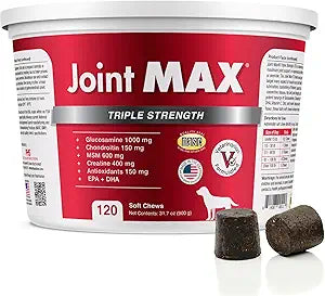 TS Joint Supplement Vet Formulated Pain & Inflammation Relief Treats Hip Dysplasia & Arthritis, Glucosamine, Chondroitin, Turmeric, MSM, HA, Creatine, Omega 3 EPA + DHA.120 Soft Chews