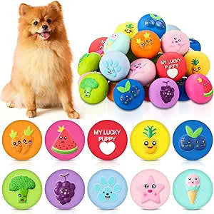 Hungdao 40 Pcs Bulk Dog Squeaky Toys Soft Rubber Latex Dog Toys Small Squeaky Balls Interactive Fetch Balls for Teething Small Pet Breeds Training(Cute Fruit)