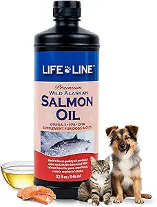 Life Line Salmon Oil for Pets | Omega-3 DHA EPA Supplement for Dogs & Cats | Supports Skin, Coat, Brain & Heart Health | Cold-Filtered â€“ 32 oz