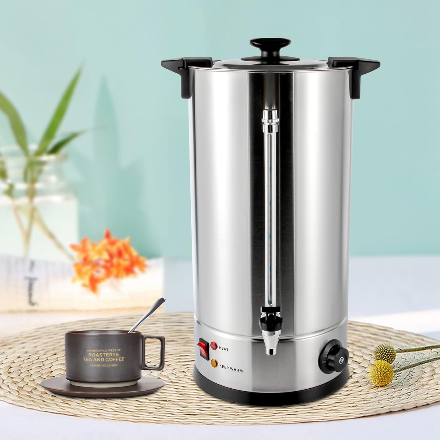 25L\/6.6gal Tea Urn Coffee Commercial Grade Stainless Steel Electric Kettle Hot Water Boiler Commercial Catering Hot Water Kettle Electric Coffee Urn for Home Party Office Wedding