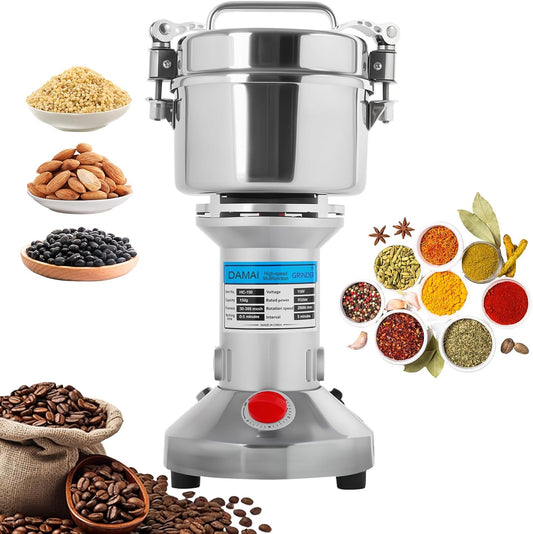 150g Electric Grain Mill Grinder - 850W High-Speed Stainless Steel Dry Food Grinder for Coffee, Spices, Nuts & Herbs | 28000 RPM | 3 Blades | Commercial & Home Kitchen Use