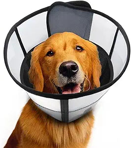 Soft Dog Cone Collar for Dogs After Surgery, Transparent Breathable Pet Recovery Collar for Large Medium Dogs, Adjustable Dog Cone Collar, Elizabethan Collar (XXL, Black)