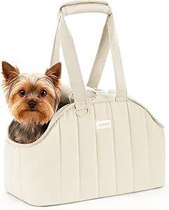 â€‹â€‹Pecute Dog Purse Carrier, Lightweight Dog Carriers for Small Dogs with Large Pockets, Dog Soft-Sided Carriers up to 6.6lbs, Pet Carrier for Puppy Cat Rabbit, Suitable for Travel, Subway, Cream