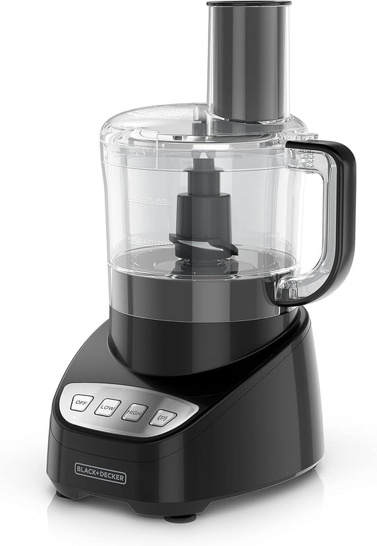 BLACK+DECKER Food Processor and Vegetable Chopper, Stainless Steel Blade, 8-Cup Capacity, 450W Power with Attachments to Grate, Shred, Slice, Mince, Grind, and Puree