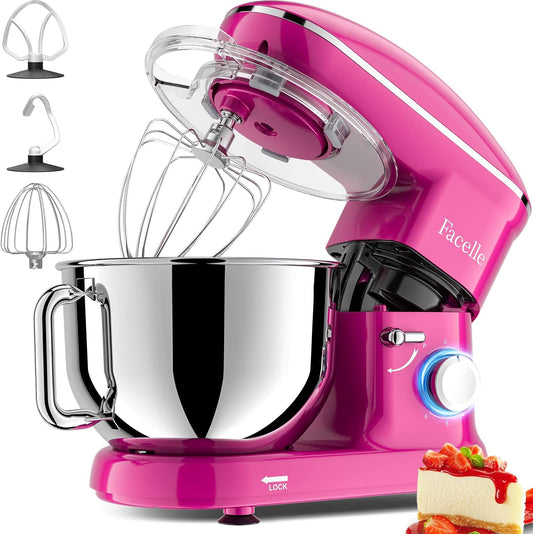 Facelle Stand Mixer, Electric Kitchen Mixer, 660W 6 Speed Tilt-Head stand mixer with Pulse, Attachments include 6.5QT Bowl, Dishwasher Safe Beater,Dough Hook,Whisk for Dough,Baking,Cakes,Cookie-Purple