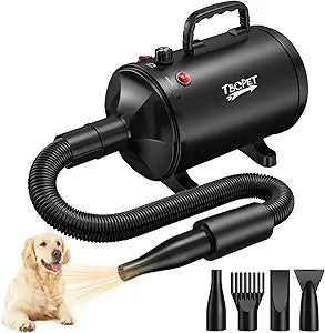 Dog Dryer High Velocity Dog Hair Dryer 5.2HP/3800W, Stepless Adjustable Speed Temperature Dogs Grooming Blow Dryer, Pet Dryer with 4 Nozzles,Blow Dryer for Dogs, Black