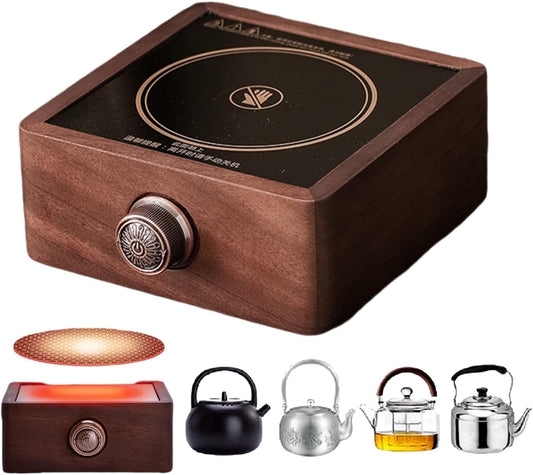 Electric Kettle - Real Walnut Wood, 6 Levels Control Electric Tea Coffee Kettle, Electromagnetic Furnace, Safe First, 600kW. 900ml Tea Kettle Stovetop for Family (Hot Plate)