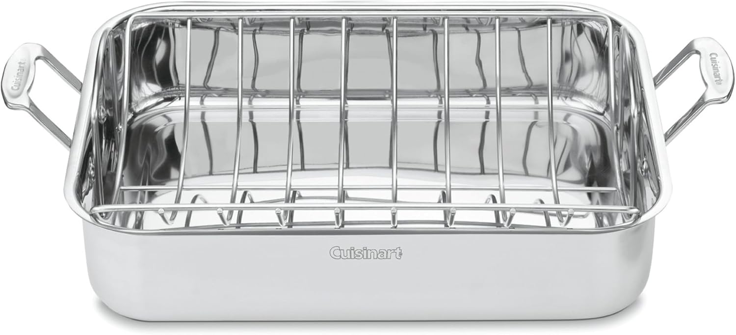 Cuisinart 16-Inch Roaster, Chef's Classic Rectangular Roaster with Rack, Stainless Steel, 7117-16URP1