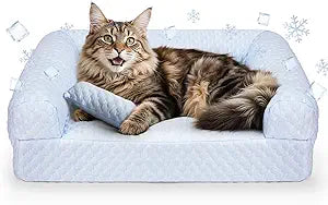 Cat Bed, Cat Beds for Indoor Cats, Summer Cooling Pet Sofa Bed, Washable Medium Pet Bed for Puppy and Small to Large Kitten with Anti-Slip Bottom, Fits Up to 65lbs Pets