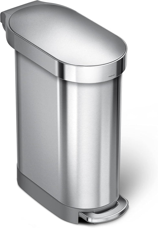 simplehuman 45 Liter \/ 12 Gallon Slim Hands-Free Kitchen Step Trash Can, Brushed Stainless Steel