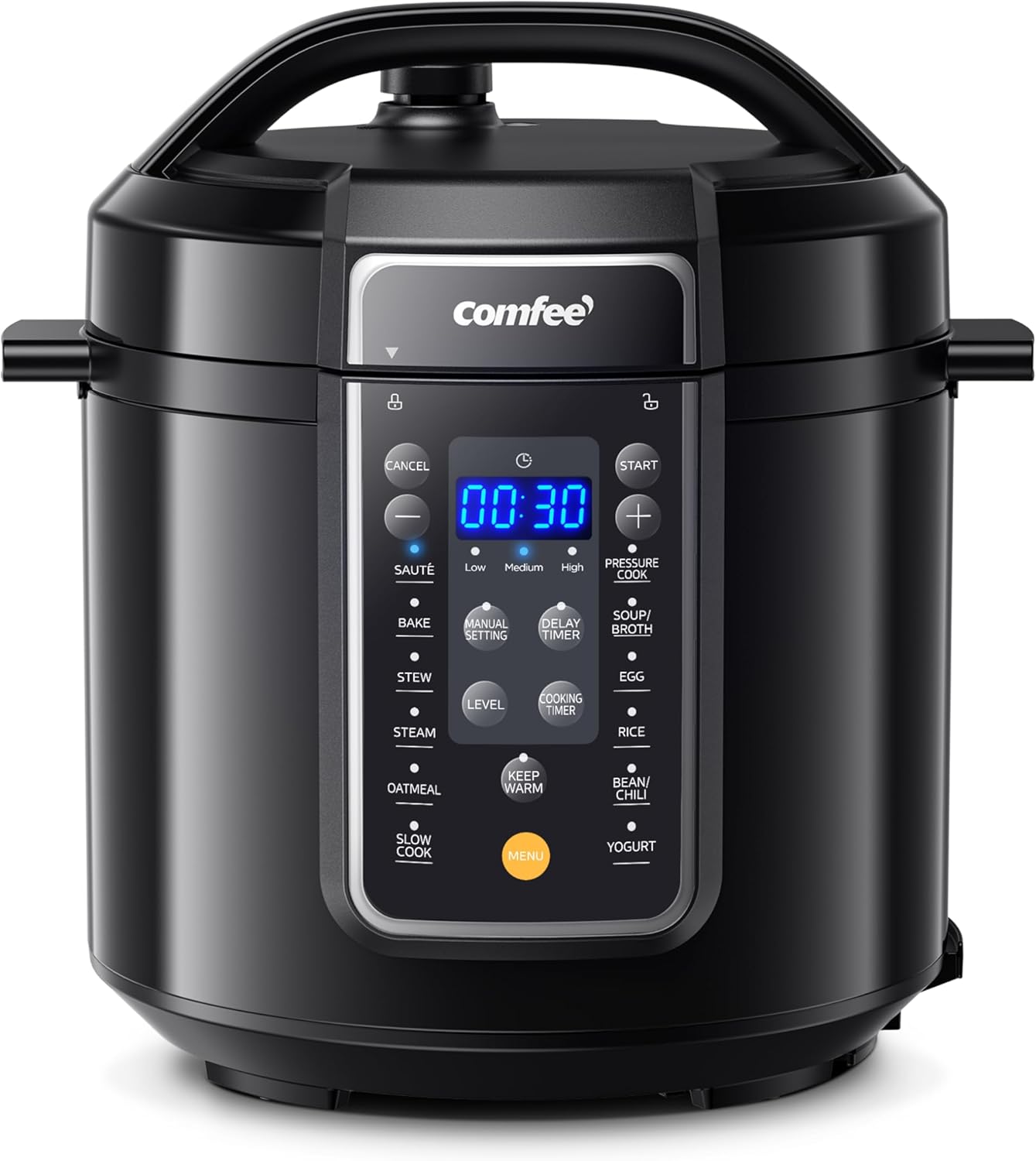 COMFEE' 9-in-1 Electric Pressure Cooker, 14 Presets Instant Multi Cooker Olla de Presion Non-Stick Pot Yogurt Maker Rice Cooker Slow Cooker Sauté Steamer 6 Quarts Black