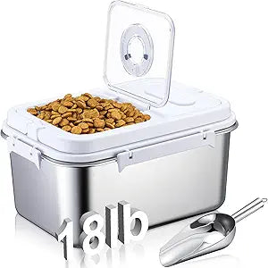 Honeydak 14.76 x 10.4 x 7.28 Inches Stainless Steel Dog Food Storage Container with Silicone Airtight Lid with Scoop Metal Pet Dog Cat Food Storage Container Keep Fresh Easy to Clean