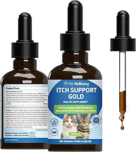 Pet Wellbeing Itch Support Gold for Cats - Occasional Itching, Scratching, and Hot Spots, Environmental and Seasonal Allergies, Dong Quai - Veterinarian-Formulated Herbal Supplement 2 oz (59 ml)