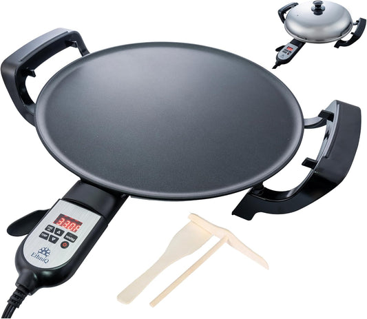 Ethniq 16" Electric Griddle for Ethiopian Injera, Somalian Anjero, Crepe, Lefse, Mogogo, Mitad, Pancake Teff Maker - Adjustable Digital Heat Control - Non-Stick Surface - Even Heat Distribution