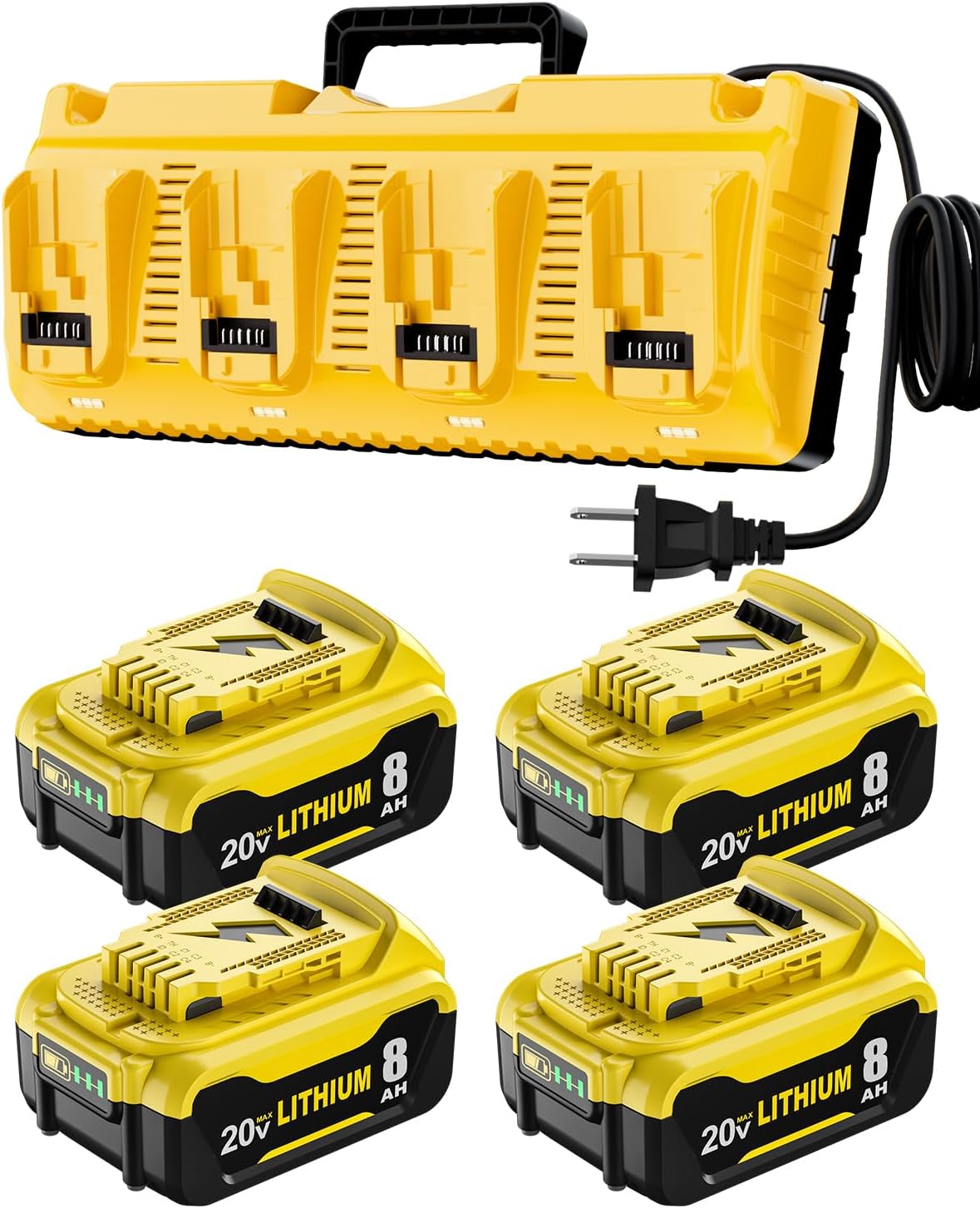 4 Packs DCB206 8000mAh Replacement for Dewalt 20v Battery and Charger Compatible with dewalt 20v max Battery Lithium Ion DCB207 DCB204 DCB200 Series Power Tools