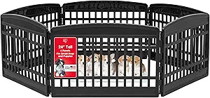 IRIS USA Dog Playpen Puppy Playpen Indoor â€“ 24" 6-Panel Dog Playpen, 61 x 61 x 24, Dog Play Pen Indoors for Puppies & Small Dogs, Plastic Pet Playpen, Indoor Dog Pen, Black