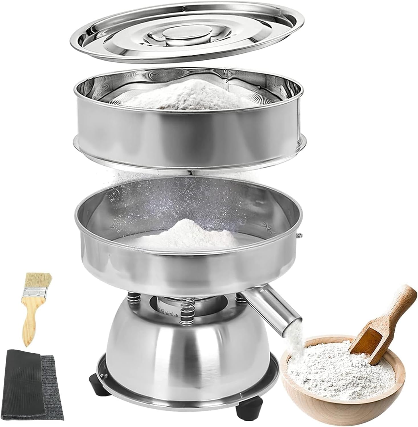 110V Stainless Steel 300mm/40 Mesh Electric Vibrating Sieve Machine Sifters for Powder Particles